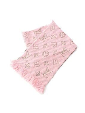Louis Vuitton Wool Silk Echarpe Logo Mania Shine Scarf Pink